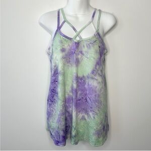 HEIMISH USA Purple Green Criss Cross Tie Dye Tank Top Size Small
